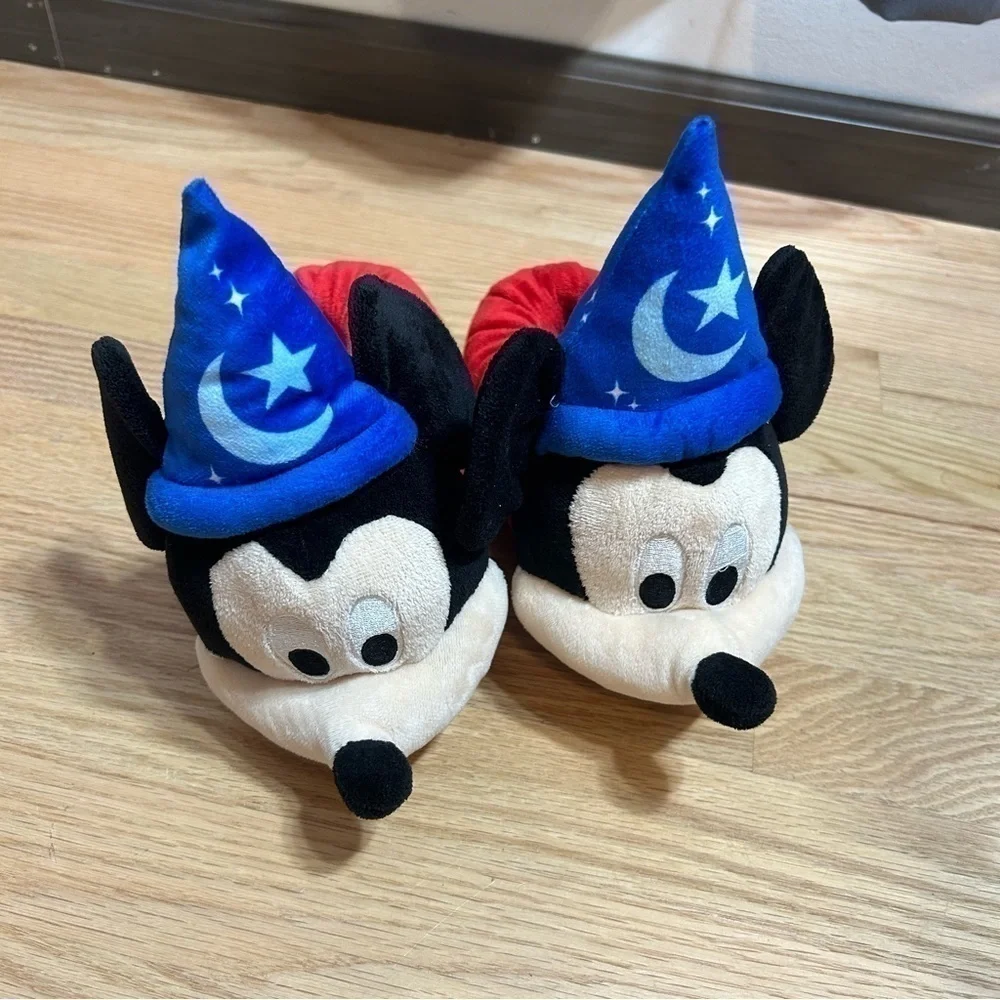 Disney Mickey Mouse Fantasia Plush Slippers Sz 7/8 Wizard Kids